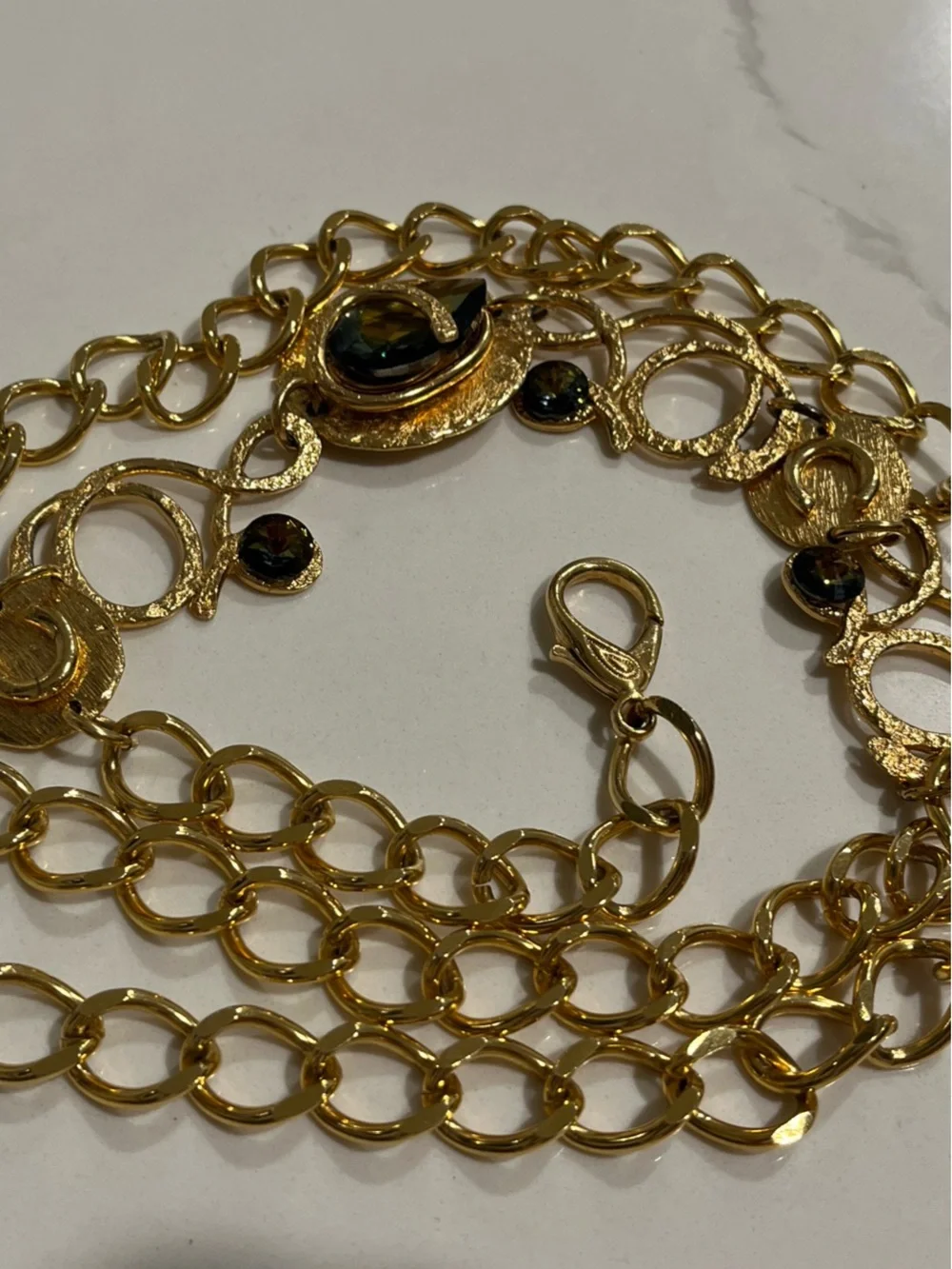 Gold Tone Crystal Chain 43 Inch Long Belt Stunning. Vintage
